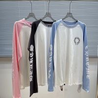 High Quality Chrome Heart Loose Color Block Raglan Long Sleeve T-Shirt