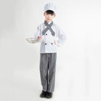 Kids Chef Jacket Plaid Trousers Cook Uniform Food Service Halloween Carnival Cosplay Costumes For Children Girls