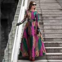 【YF】 Good Quality Women Long Sleeves Maxi Jacquard Dress FloralNew Autumn Winter Clothing