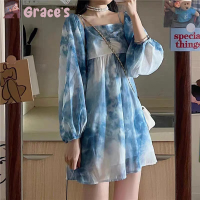 ⭐Grace‘s⭐ ?womens dresses?ชุดเดรสแขนยาว  กระโปรงแขนฟอง   หวานและน่ารัก   การจัดส่งในพื้นที่