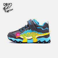 DINO ไดโนเสาร์เด็ก LED Light Up รองเท้าหิมะฤดูหนาวรองเท้ากลางด้านบน3-8Y เด็กชายหนัง Plush Luminous Eyes รองเท้าผ้าใบลำลอง