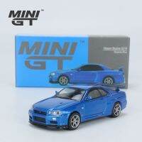 Minigt รุ่น1:64 GT-R เส้นขอบฟ้าของรถ (R34) V-Spec II รถอัลลอยสีฟ้า #341 RHD