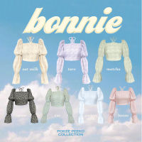 ?POKEE BONNIE เสื้อครอปเเขนระบาย ลายดอกไม้สุดคิ้วท์