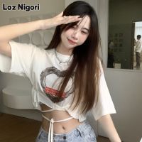 Laz Nigori เสื้อยืดผู้หญิงแขนสั้นสายรัดหวานและเผ็ด