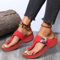 Foreign trade large size slippers women 2022 spring and summer new European fashion wedge flip-flops outerwear beach