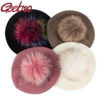 Geebro Berets ลูกบอลจริง Pom Pom หมวกผู้หญิง,หมวก Geebro Berets