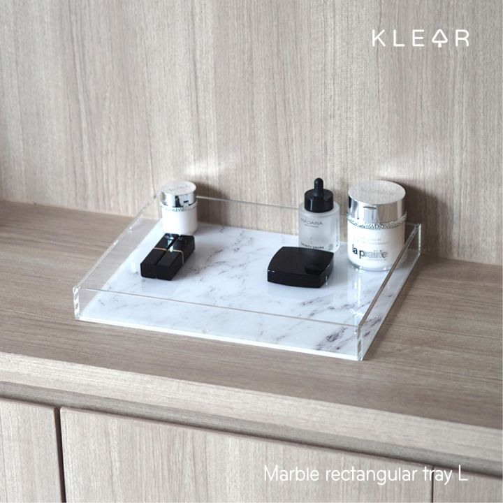 klearobject-marble-rectangular-tray-l-ถาดอะคริลิคใสพื้นลายหินอ่อน-ถาดใส่ของ-ถาดเอนกประสงค์-ถาดวางของใช้บนโต๊ะ-ถาดลายหินอ่อน-ถาดใส่เครื่องสำอางค์-ถาดน