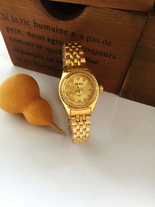 quartz-watch-mico-นาฬิกาข้อมือคู่สีทองเต็มรูปแบบนาฬิกากันน้ำ
