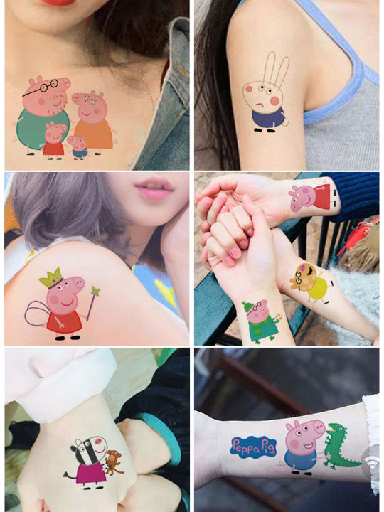 Douyin Online Influencer Peppa Pig Tattoo Sticker Pink Pig Children  Stickers Children's Waterproof Tattoo Sticker Cartoon | Lazada PH