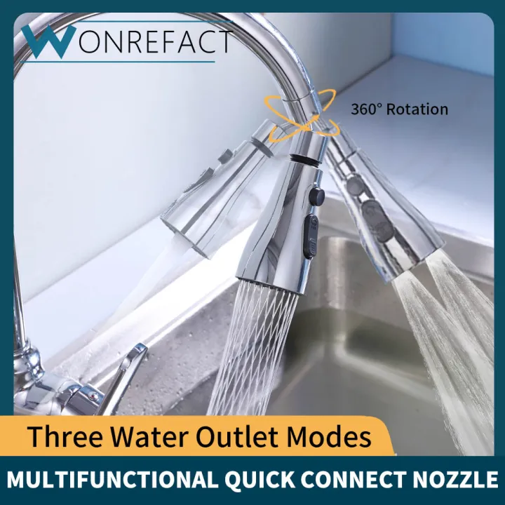 360 Degree Rotatable Head Faucet Aerator Nozzle Faucet 3 Spray Modes to