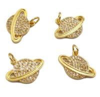 2021WT-MP125 Galaxy Pool Style Planet Gold Pendant With White Color Cubic Zirconia Pave Women Necklace Pendant Boho Jewelry