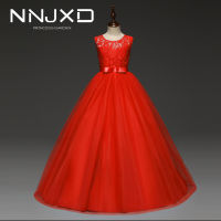 5-14 Years High-end Girls Wedding Party Lace Girl Dress Bridesmaid Clothes Princess Gowns Teen Girl Red Tulle Evening Dresses