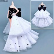 Black White Star Bow Wedding Dress for Barbie Doll Outfit Clothes Handmade