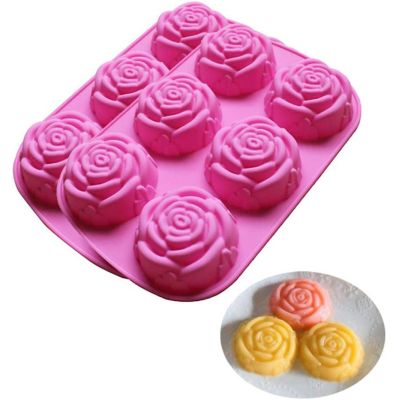 GL-แม่พิมพ์ ซิลิโคน รูป ดอกกุหลาบ สำหรับทำ ขนม สบู่ 6 ช่อง (คละสี) rose silicone mold