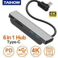 top●6 in 1  USB C Hub Hanging 4K Type C to 4K HDMI SD TF Card Reader 3 USB 3.0 Ports Hub Adapter for Xiaomi Redmi  HUAWEI Vivo MacBook Pro Air 2021 2020 2019 Galaxy Note 10 S10 S9 S8 Chromebook XPS Aluminum