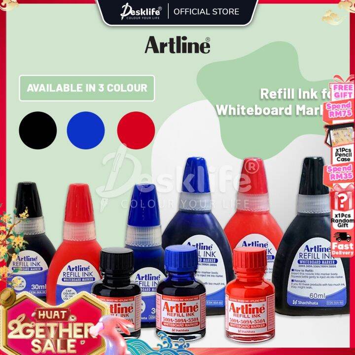 Desklife Artline White Board Marker Refill Ink Blue / Red / Black 20ml