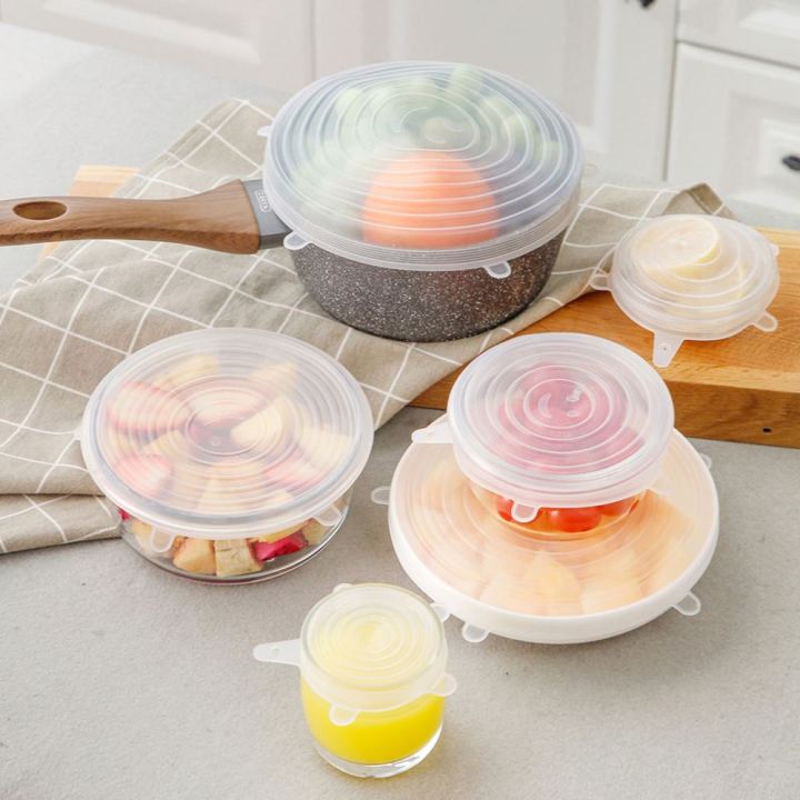 6 Pcs Silicone Stretch Lids Reusable Airtight Food Wrap Covers Keeping  Fresh Seal Bowl Stretchy Wrap Cover Kitchen Cookware