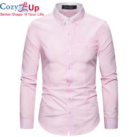 Cozyเสื้อเชิ้ตผู้ชายแฟชั่นแขนยาวสีทึบบางธุรกิจสบายๆ