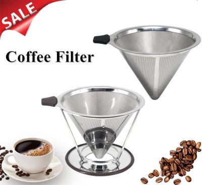 Double Layer Drip Coffee Filter 18/8 Stainless Steel Reusable Cone Funnel Strainer Coffe Filter Holder Coffee Tools