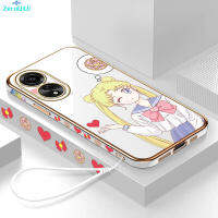 [ฟรีสายคล้อง] สำหรับ OPPO A78เซลล์4G เคสโทรศัพท์ลายขอบสี่เหลี่ยมเซเลอร์มูนน่ารักเคสโทรศัพท์เด็กผู้หญิงเคสโทรศัพท์นิ่มเคลือบสุดหรูสำหรับผู้หญิง