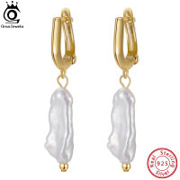 ORSA JEWELS Vintage 925 Silver Geometric Earrings Gold Plated For Women Punk Baroque Pearl Dangle Drop Earrings 2021 Trend GPE10