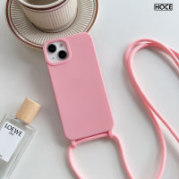 HOCE ผิวสัมผัส Soft TPU กรณีโทรศัพท์สีทึบสำหรับ iPhone 14 13 12 11 Pro Max 14พลัส XR X XS Max 7 8บวกสร้อยคอสายโซ่แขวนเชือก C Rossbody ปกกันกระแทกเชลล์