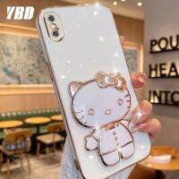 YBDกับเคสโทรศัพท์กระจกเข้ากันได้กับ iPhone X XS XS Max XR เคส3D แมวน่ารักพับเคสซิลิโคนแบบนิ่มยึดสามมิติ