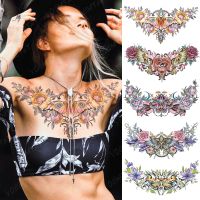 【YF】 Chest Tattoo Stickers Mandala Color Gemstone Flower Waterproof Temporary Fake Tato Large Waist Shoulder Sexy Body Art Men Women