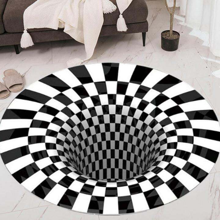 Loviver Bedside 3D Illusion Rug Non Slip Optical Illusions Rug Black