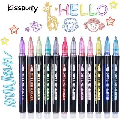 【CC】 8/12 Colors Outline Paint Glitter Lines Markers Pens Highlighter Scrapbooking Painting Doodling