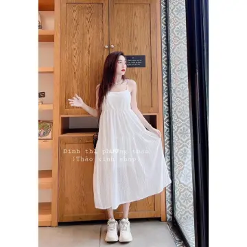 Đầm váy nữ midi trắng 2 dây rút hông Mới 100%, giá: 250.000đ, gọi:  0938202228, Huyện Bình Chánh - Hồ Chí Minh, id-1fb91700