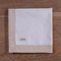 N037-K-20: 4pieces White Hemstitch Dinner Napkins Khaki hem Ramie Cotton Blend Ladder Hemstitch table linen