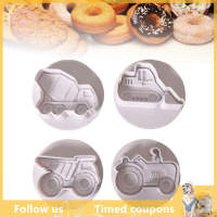 【SHZTGM】 4pcs 3D Car Shape Cookie plungers, fondant Spring Handle CUTTER แม่พิมพ์ DIY