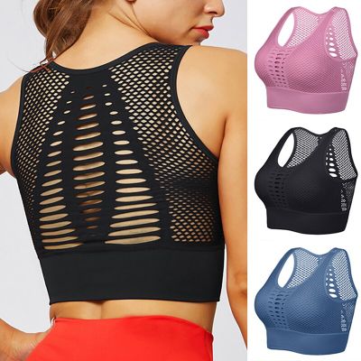 ผู้หญิง Breathable Active Bra ตาข่ายกีฬาชุดดันทรงชุดใส่เล่นโยคะชุดชั้นในหญิงไม่มีรอยต่อวิ่งชุดชั้นในโยคะกีฬา2023