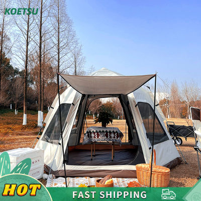 KOETSU 【 COD 】🏕️Tent หกเหลี่ยมเต็นท์กลางแจ้งตั้งแคมป์พื้นที่ขนาดใหญ่กันฝนตั้งแคมป์สนามเต็นท์อัตโนมัติแบบพกพาเต็นท์อุปกรณ์ตั้งแคมป์กลางแจ้งหลังคา