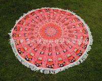 [Free ship] Foreign trade hot round retro peacock with tassel towel sun protection shawl outdoor picnic mat