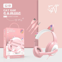 Flash Light Cute Cat Ears Wired Headphones With Mic Can Control LED Kid Girl Stereo Music Helmet Phone Headset Gift