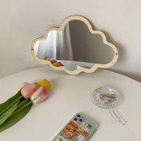 [COD]Nordic Cloud Wood Make-Up กระจกตกแต่งกระจกห้องนั่งเล่น Vintage Wall Mirror Room เดสก์ท็อปสติกเกอร์แขวน Mirror