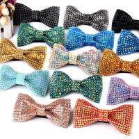 New Rhinestone Bow Ties for Men Pre-Tied Sequin Bowties with Adjustable Length Huge Variety Colors Wedding Bow tie For Groomsmen Nails Screws Fastener