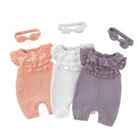 Newborn Infant Baby Cotton Linen Bodysuit Boy Girl Sleeveless Romper with Headband Cute Bodysuit Clothes