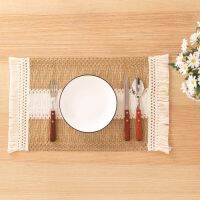 Linen Cotton Tassel Placemat Coaster Dining Table Mat Potholder Banquet Placemat Holiday Banquet Party Table Decoration Pad