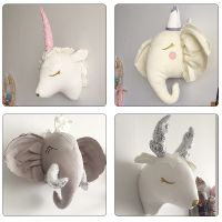 Kids Room Decoration 3D Animal Heads Elephant Sheep Stuffed Toys Wall Hanging For Baby Room Nursery Decor Girl Birthday Gift