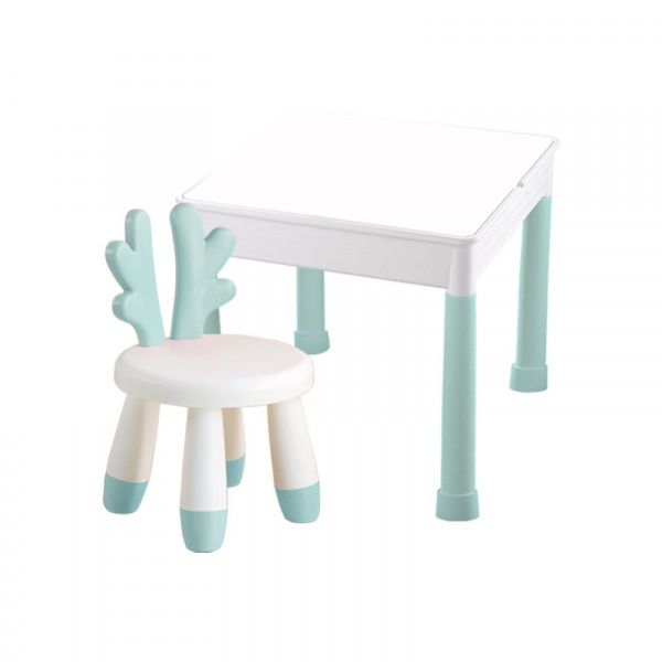NINO WORLD ชุดโต๊ะเด็ก โต๊ะพร้อมเก้าอี้เด็ก โต๊ะเด็ก โต๊ะ ขนาด W50×L50×H45 YM05 สีเขียว