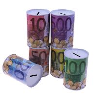 Creative Tinplate Cylinder Piggy Bank Euro Dollar Picture Box Household Saving Money Box Home Decoration Money Boxes