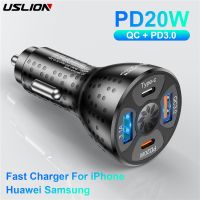 USLION USB C Car Charger 20W Type C Fast Charging Auto Mobile Phone Charger Adapter For IPhone Samsung Huawei PD AFC SCP QC 3.0 Car Chargers