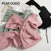 PEAR DODO เอวสูง Drape จีบสีชมพูกว้างขากางเกงลำลอง + กางเกงขาสั้นสำหรับผู้หญิง