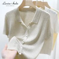 LAREINE เสื้อเสื้อสตรีสไตล์เกาหลี,เสื้อโปโลน้ำหนักเบาเสื้อครอปเสื้อคาร์ดิแกน