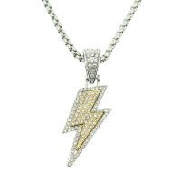 [COD] European and ins style full of diamonds two-color lightning pendant necklace trendy niche cold nightclub jumping di long sweater chain
