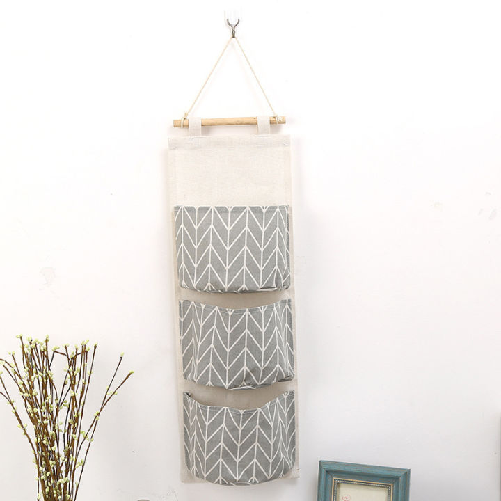 sundries-multi-layer-geo-pattern-hanging-pocket-creative-three-tier-cotton-linen-blend