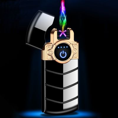 ZZOOI Luxury Electronic Lighter Touch Sensing Windproof Double Arc Plasma Charging USB Lighter Creative Smoking Accessories